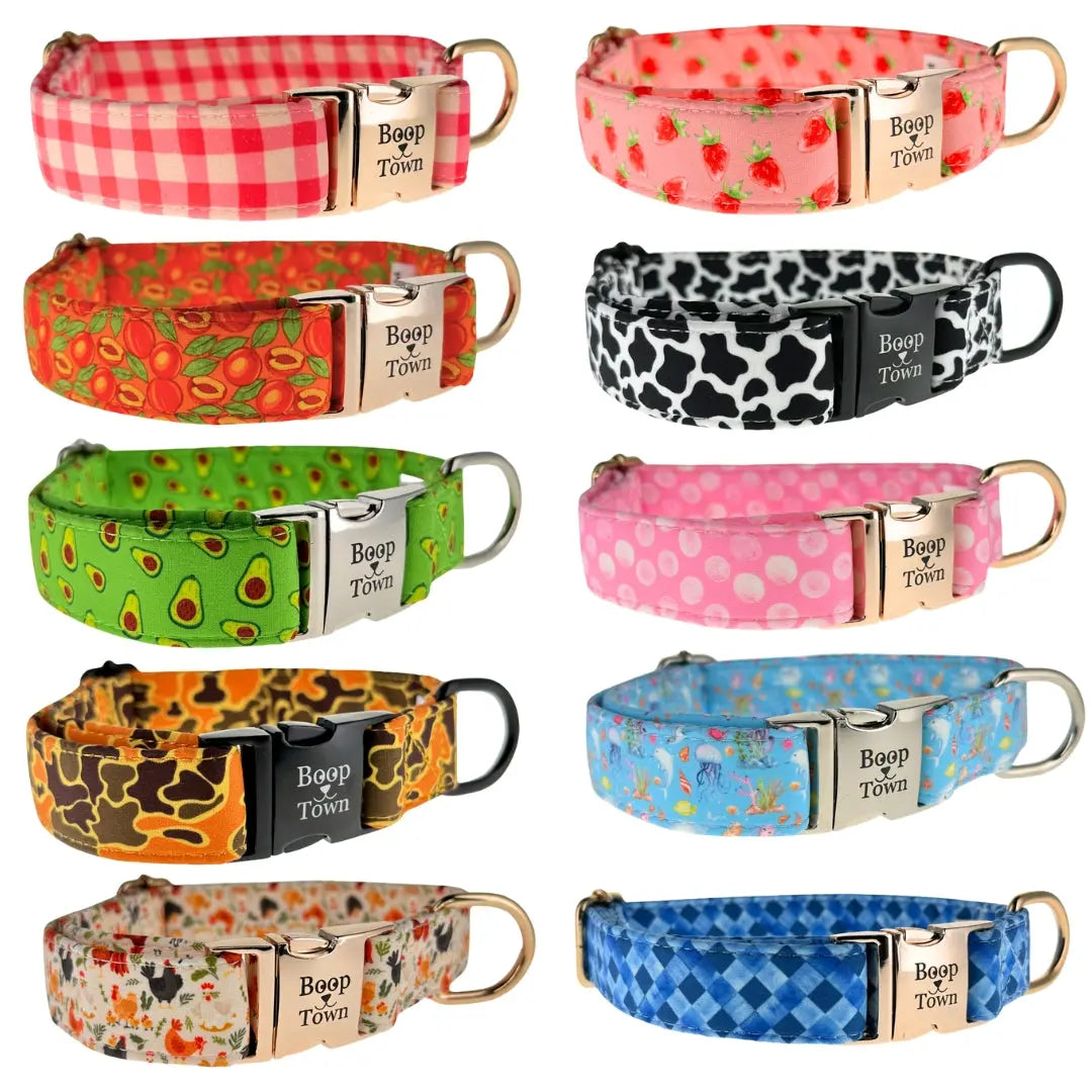Boop Town Premium Soft Cotton Dog Collar - Anti-Hair Matting with Durable Nylon Core - Quick Release Metal Buckle - Adjustable for XS to XL Dogs