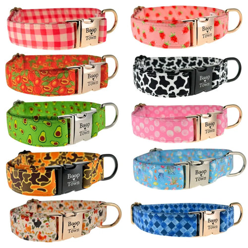 Boop Town Premium Soft Cotton Dog Collar - Anti-Hair Matting with Durable Nylon Core - Quick Release Metal Buckle - Adjustable for XS to XL Dogs