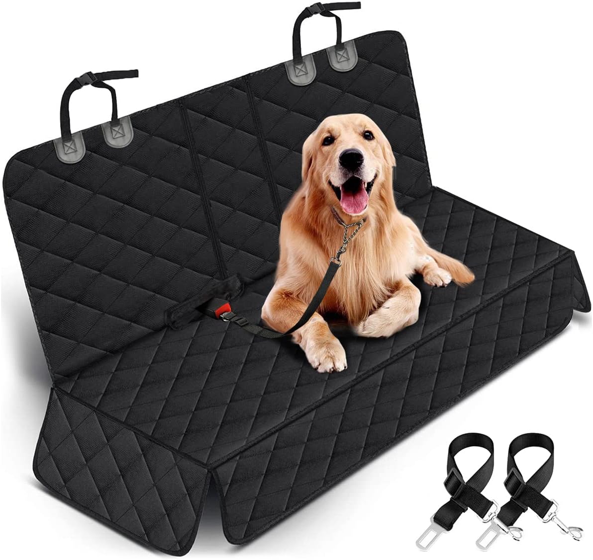 Premium Waterproof Dog Car Seat Cover - Non-Slip Back Seat Protector for Pets, Compatible with Most Cars, SUVs, and Trucks - Black