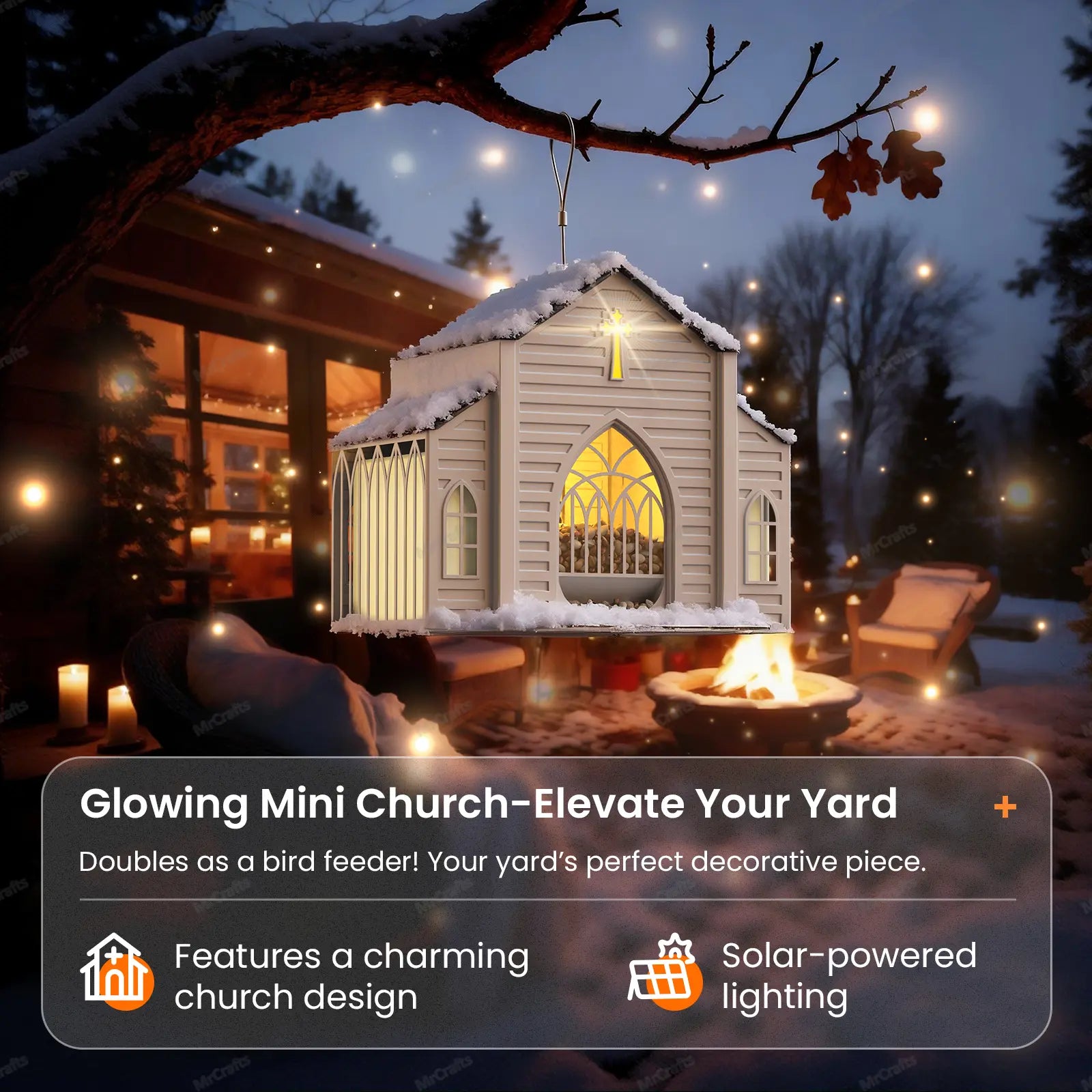 Mrcrafts Solar Church-Shaped Metal Bird Feeder - 10.35'' x 6.69'' x 8.2'', Hanging Outdoor Feeder with 4lb Capacity & Suet Design, Weatherproof Garden Decor, Ideal Gift for Christmas & Mother's Day