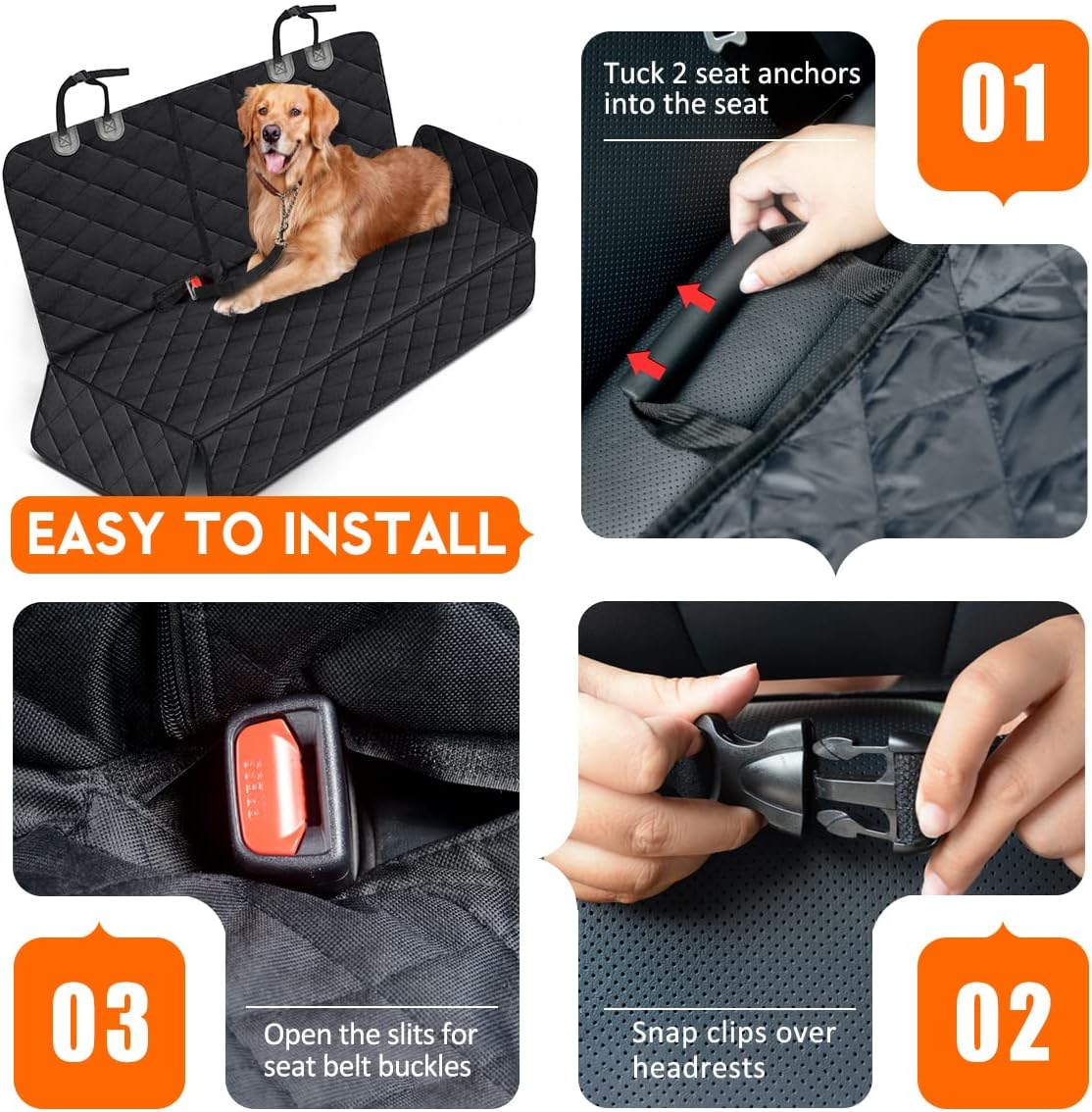 Premium Waterproof Dog Car Seat Cover - Non-Slip Back Seat Protector for Pets, Compatible with Most Cars, SUVs, and Trucks - Black