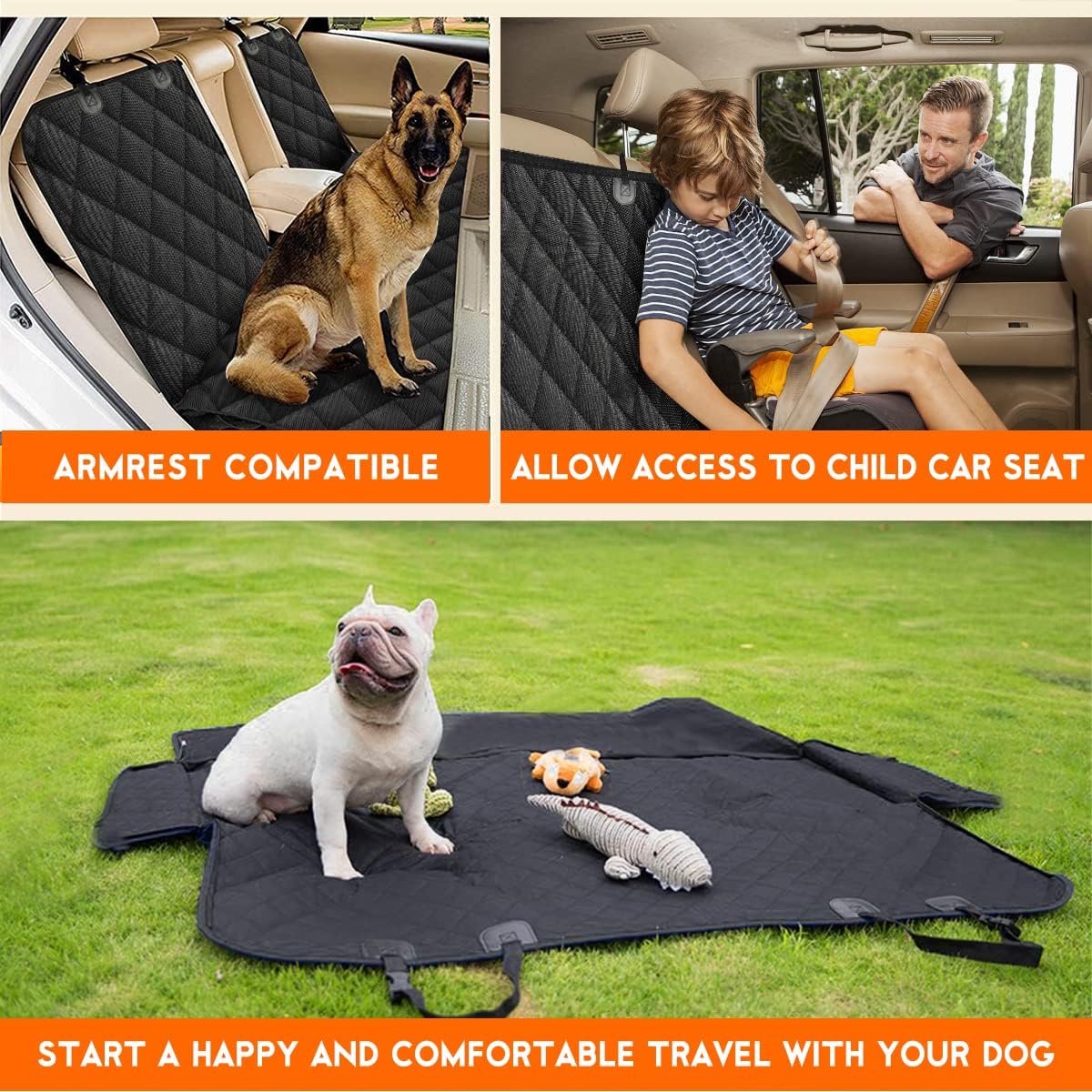 Premium Waterproof Dog Car Seat Cover - Non-Slip Back Seat Protector for Pets, Compatible with Most Cars, SUVs, and Trucks - Black