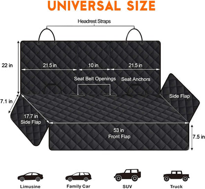 Premium Waterproof Dog Car Seat Cover - Non-Slip Back Seat Protector for Pets, Compatible with Most Cars, SUVs, and Trucks - Black