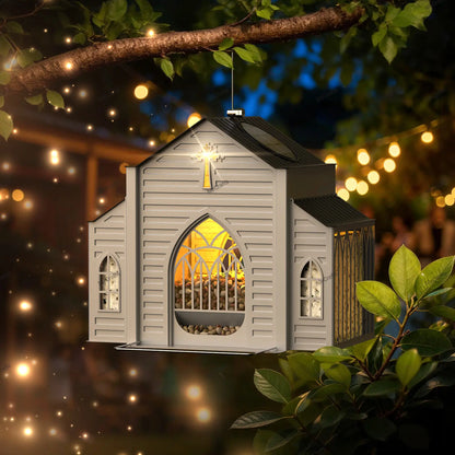 Mrcrafts Solar Church-Shaped Metal Bird Feeder - 10.35'' x 6.69'' x 8.2'', Hanging Outdoor Feeder with 4lb Capacity & Suet Design, Weatherproof Garden Decor, Ideal Gift for Christmas & Mother's Day