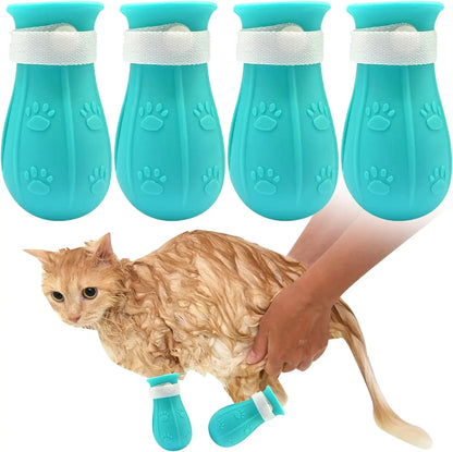Cat Bathing Footwear – 4 Pairs per Box, Silicone Paw Protectors for Pet Grooming – Safeguards Paws during Baths, Reduces Scratching, Safe and Dependable.