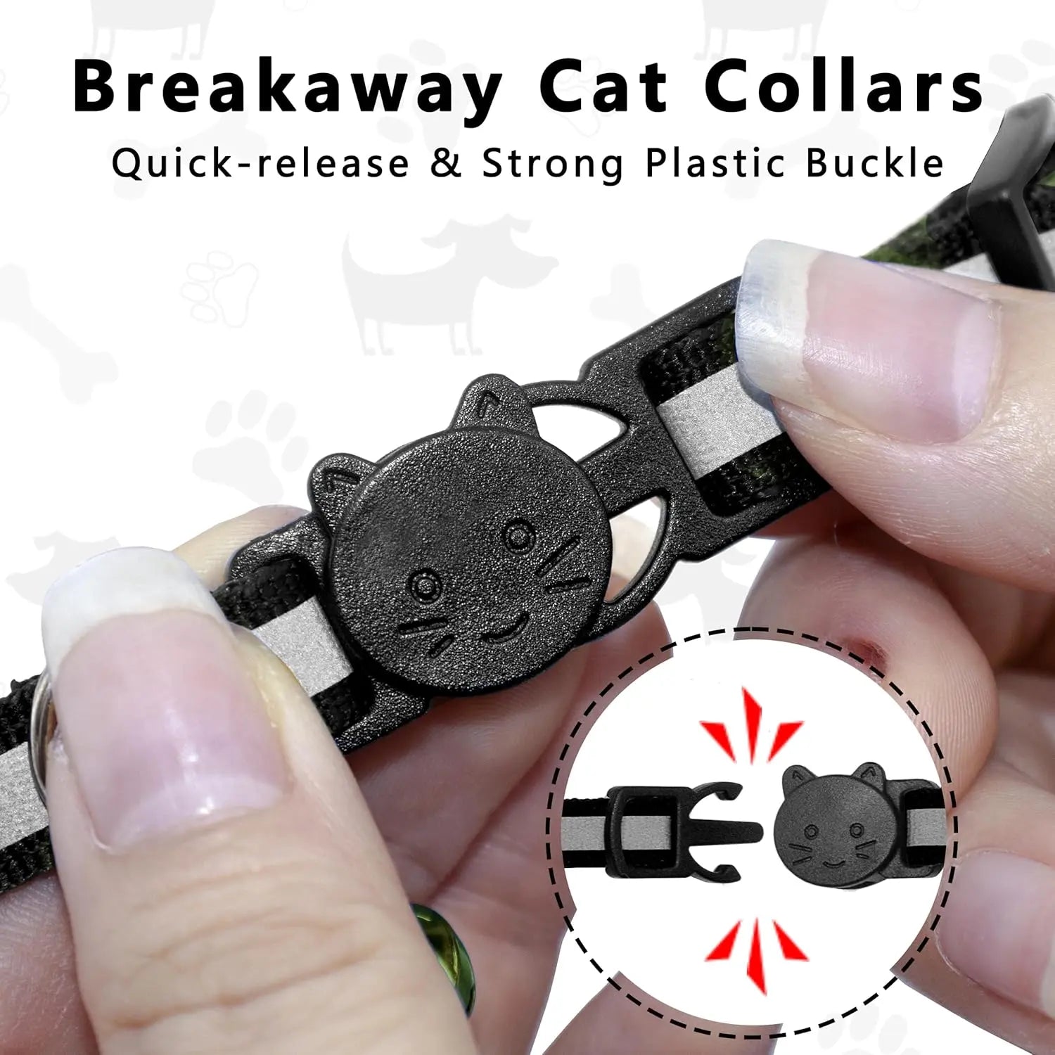 Reflective Breakaway Cat Collar with Bell and GPS Tracker, Adjustable 0.4’’ Width for Kittens and Adult Cats