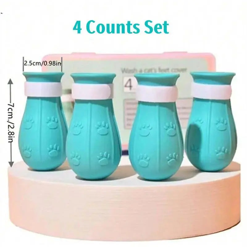 Cat Bathing Footwear – 4 Pairs per Box, Silicone Paw Protectors for Pet Grooming – Safeguards Paws during Baths, Reduces Scratching, Safe and Dependable.