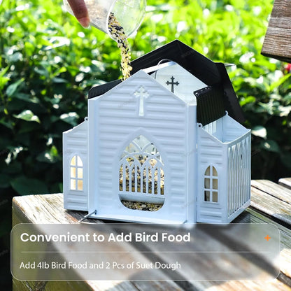 Mrcrafts Solar Church-Shaped Metal Bird Feeder - 10.35'' x 6.69'' x 8.2'', Hanging Outdoor Feeder with 4lb Capacity & Suet Design, Weatherproof Garden Decor, Ideal Gift for Christmas & Mother's Day