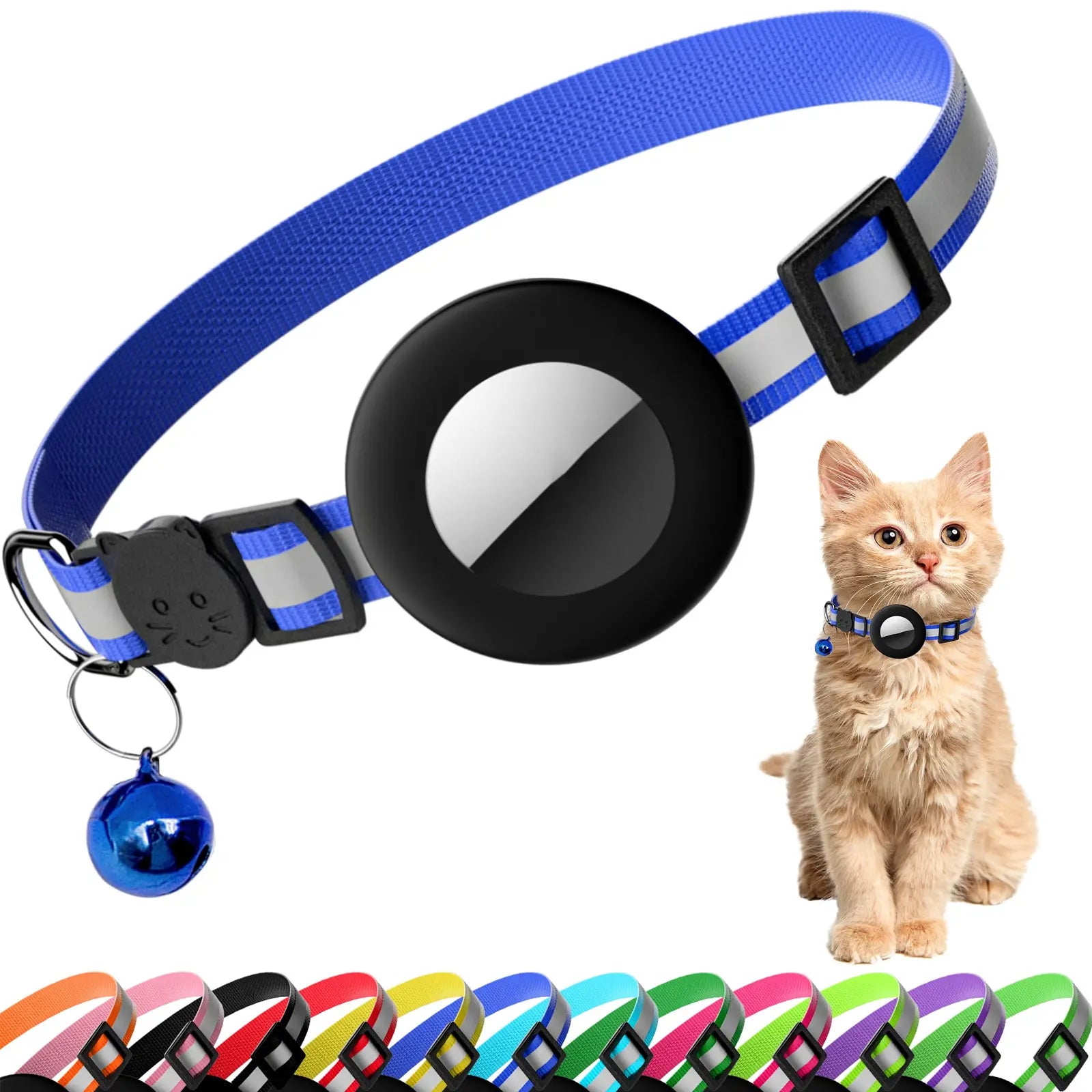 Reflective Breakaway Cat Collar with Bell and GPS Tracker, Adjustable 0.4’’ Width for Kittens and Adult Cats