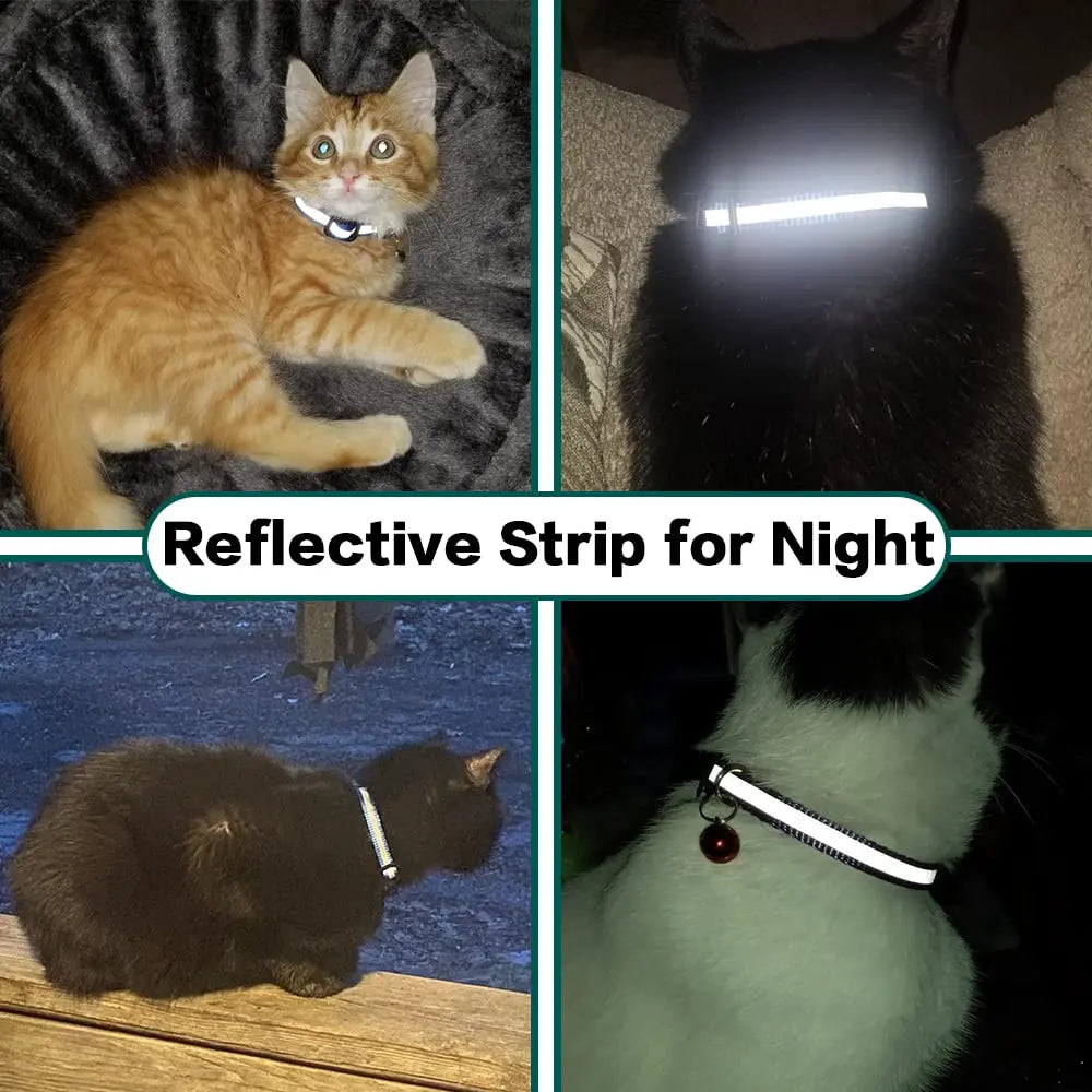 Reflective Breakaway Cat Collar with Bell and GPS Tracker, Adjustable 0.4’’ Width for Kittens and Adult Cats