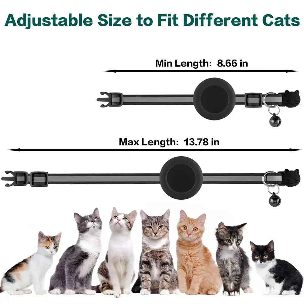 Reflective Breakaway Cat Collar with Bell and GPS Tracker, Adjustable 0.4’’ Width for Kittens and Adult Cats