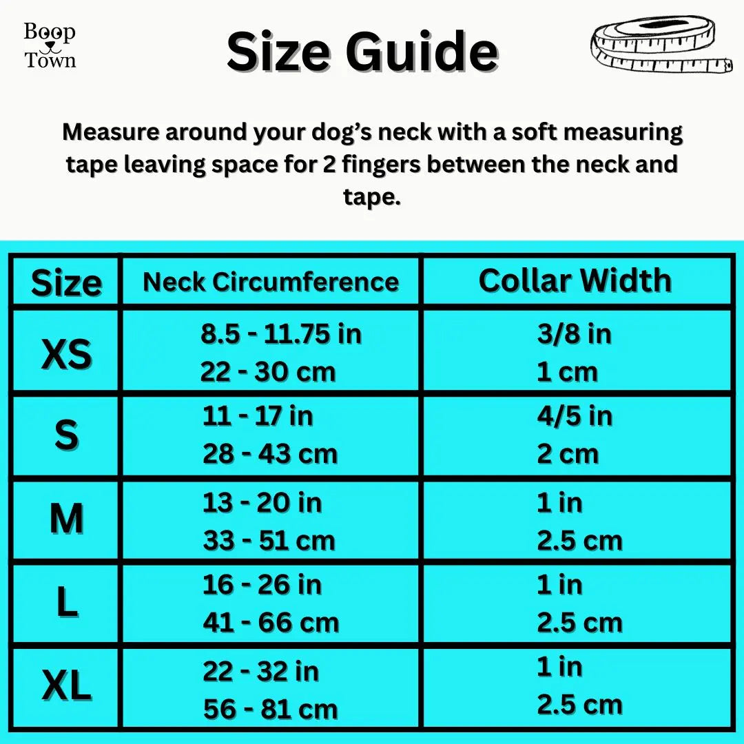 Boop Town Premium Soft Cotton Dog Collar - Anti-Hair Matting with Durable Nylon Core - Quick Release Metal Buckle - Adjustable for XS to XL Dogs