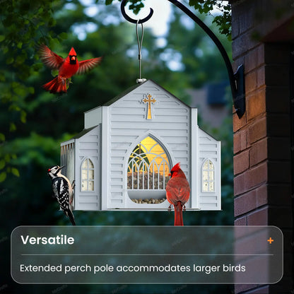 Mrcrafts Solar Church-Shaped Metal Bird Feeder - 10.35'' x 6.69'' x 8.2'', Hanging Outdoor Feeder with 4lb Capacity & Suet Design, Weatherproof Garden Decor, Ideal Gift for Christmas & Mother's Day