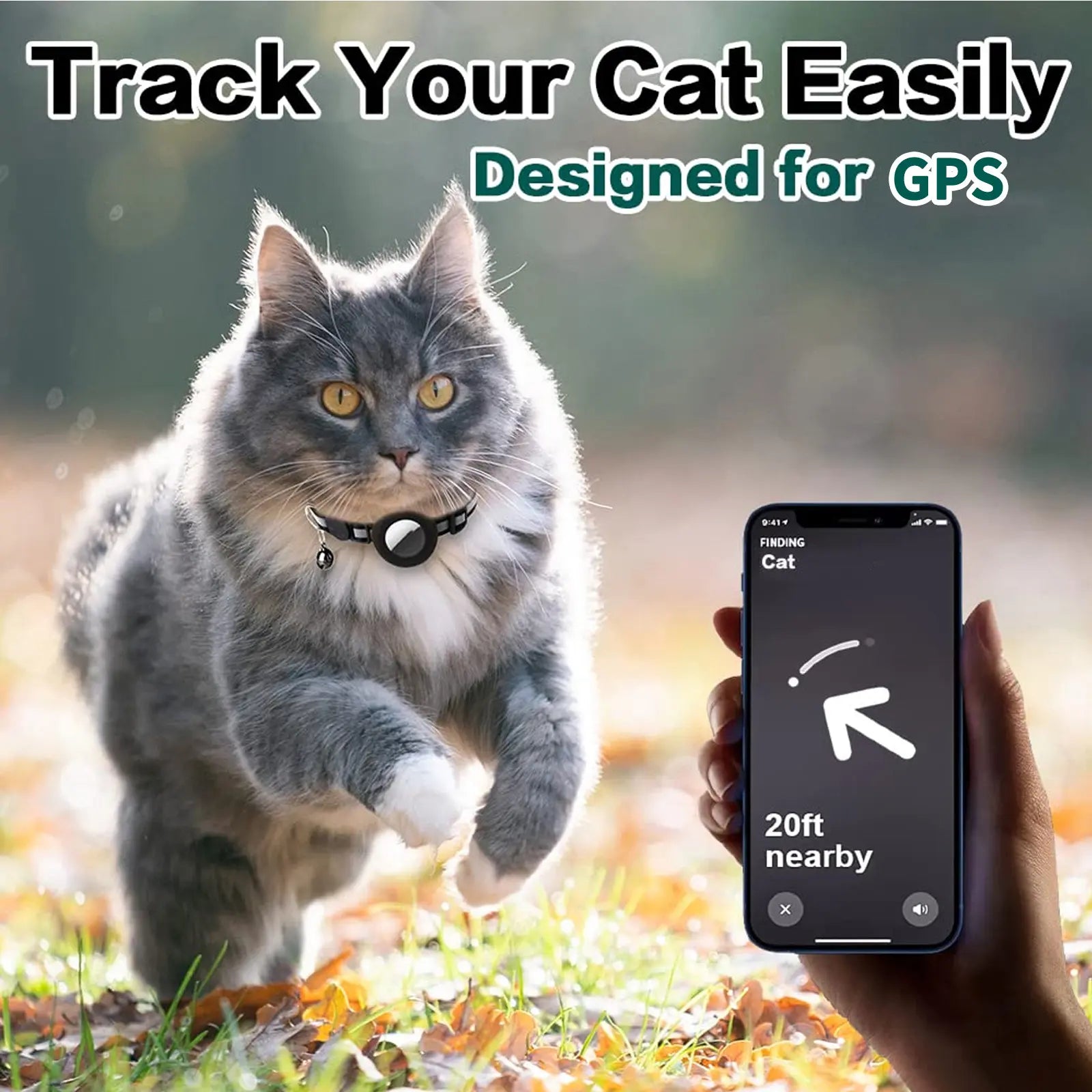 Reflective Breakaway Cat Collar with Bell and GPS Tracker, Adjustable 0.4’’ Width for Kittens and Adult Cats